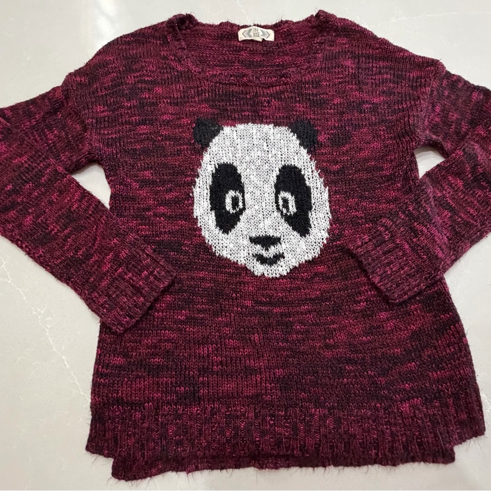 Pink Rose Burgundy Panda Sweater, L